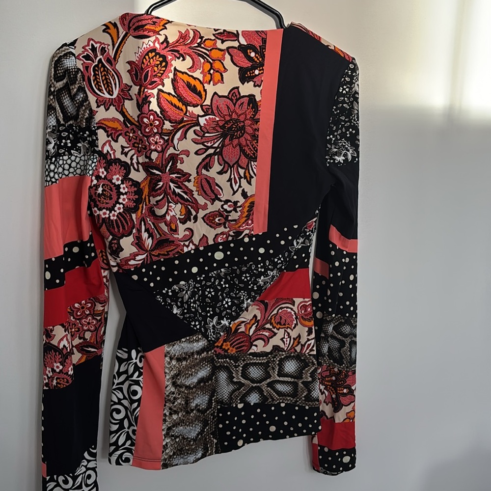 Roberto Cavalli Patchwork V-Neck Top Stretchy Eur… - image 7